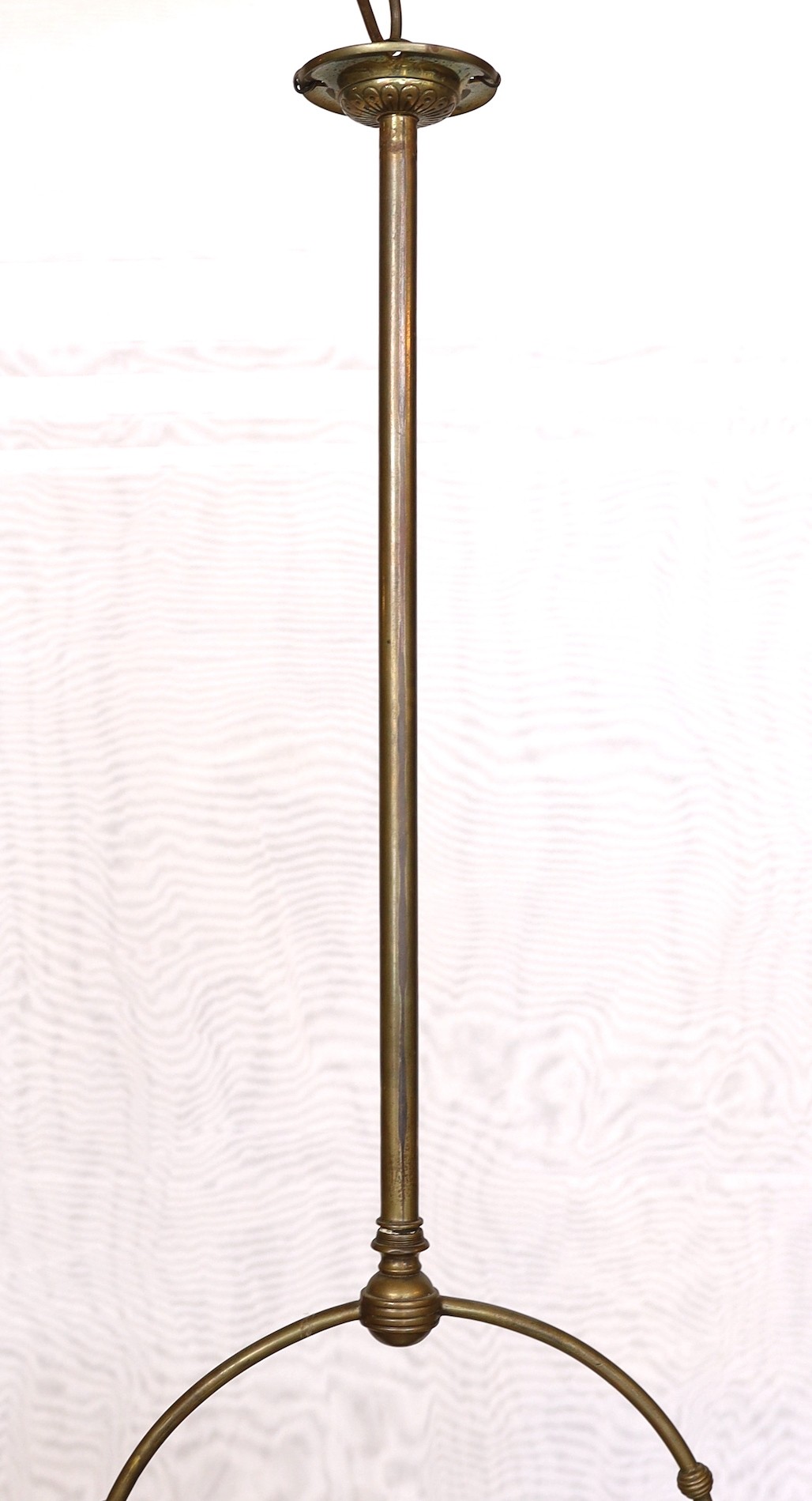 A Victorian brass and stained glass hall lantern, height 110cm. width 28cm